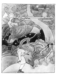 A hatalmas tölgyfát kivágták, a „Kalevala” illusztrációja, amelyet Elias Lonnrot (1802-84) állított össze és szerkesztett